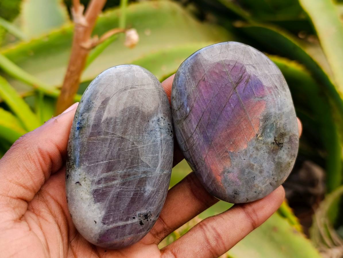 Polished Rare Purple Sunset Labradorite Galets x 12 From Tulear, Madagascar - Toprock Gemstones and Minerals 
