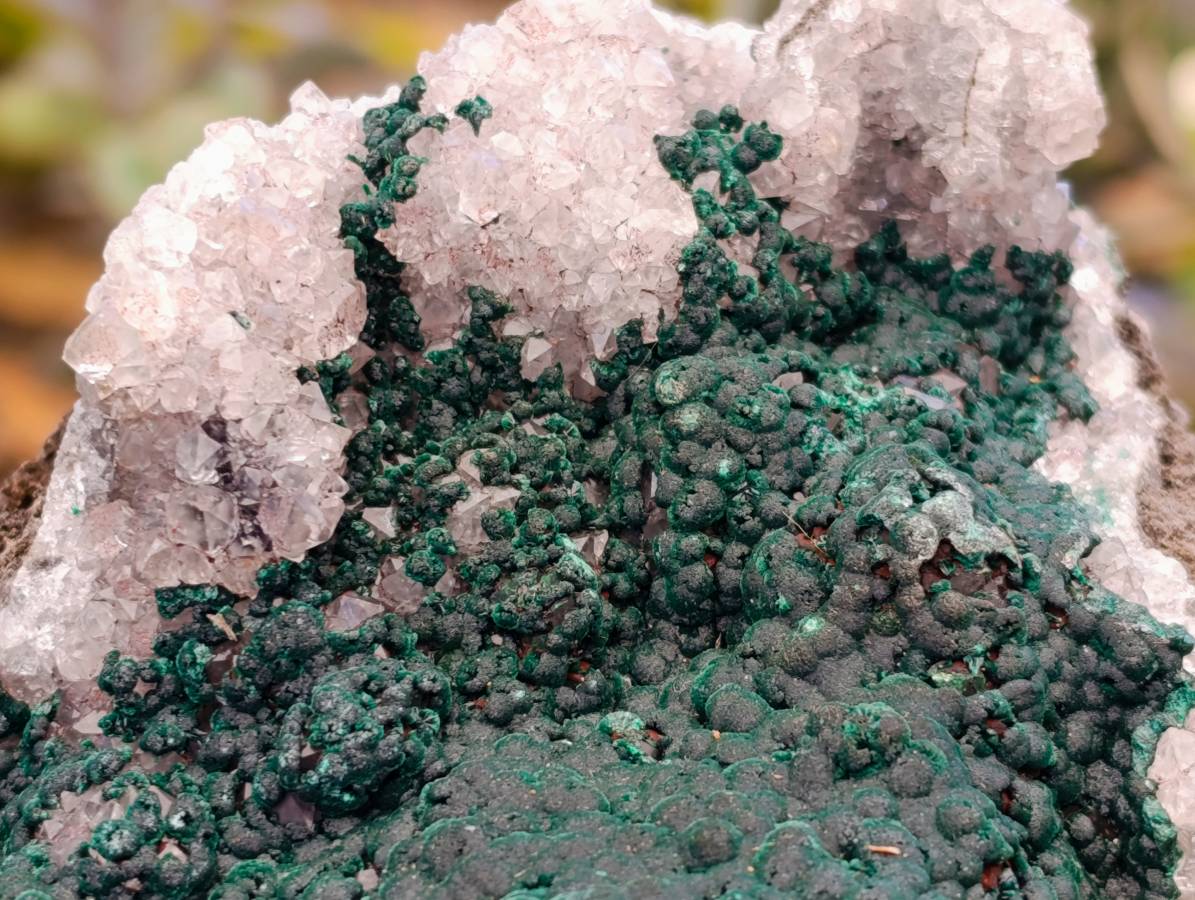 Natural Ball Malachite and Drusy Quartz On Dolomite Matrix Specimens x 2 From Mindingi Mine, Kambove, Congo - Toprock Gemstones and Minerals 
