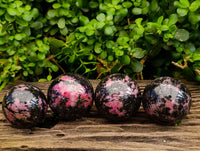 Polished Rhodonite Spheres x 4 From Ambindavato, Madagascar