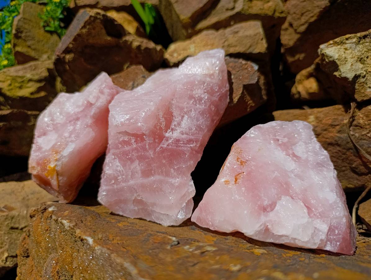 Natural Rose Quartz And Emerald Mica 'Mutokolite' Rough Specimens x 5 From Southern Africa - Toprock Gemstones and Minerals 