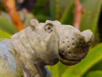 Hand Made Black Soapstone Baboon and Verdite Hippo Carvings x 2 From Zimbabwe