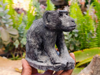 Hand Made Black Soapstone Baboon and Verdite Hippo Carvings x 2 From Zimbabwe