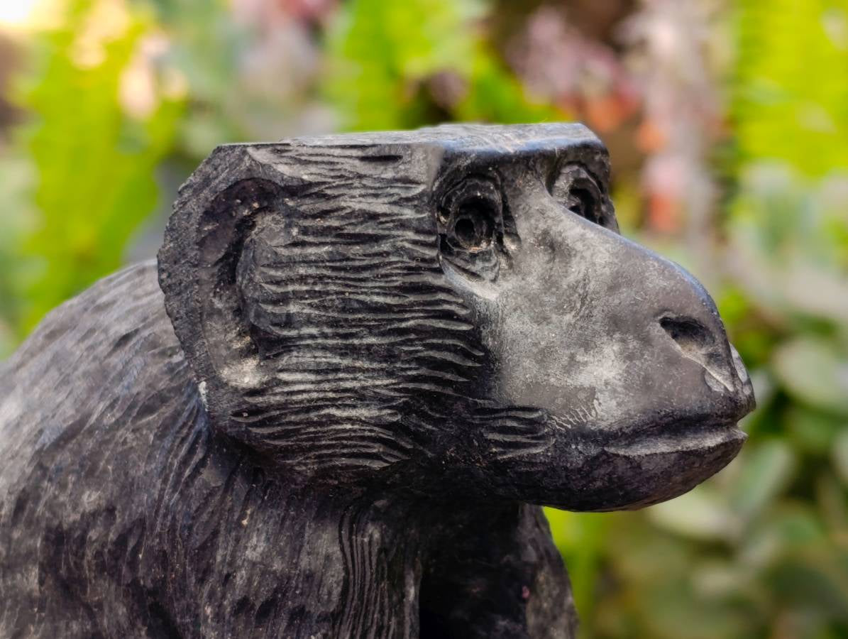 Hand Made Black Soapstone Baboon and Verdite Hippo Carvings x 2 From Zimbabwe - Toprock Gemstones and Minerals 