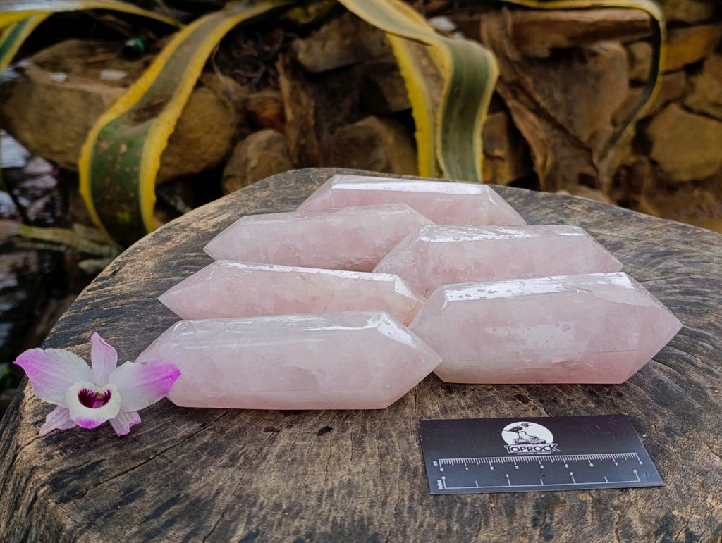 Polished Double Terminated Rose Quartz Crystals x 6 From Madagascar - Toprock Gemstones and Minerals 