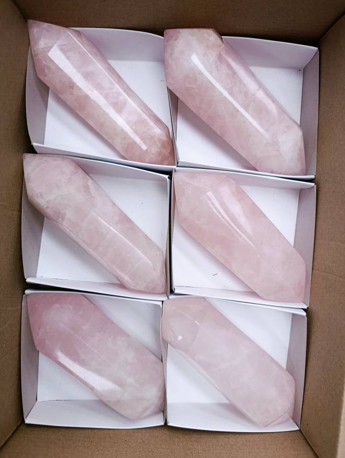 Polished Double Terminated Rose Quartz Crystals x 6 From Madagascar - Toprock Gemstones and Minerals 