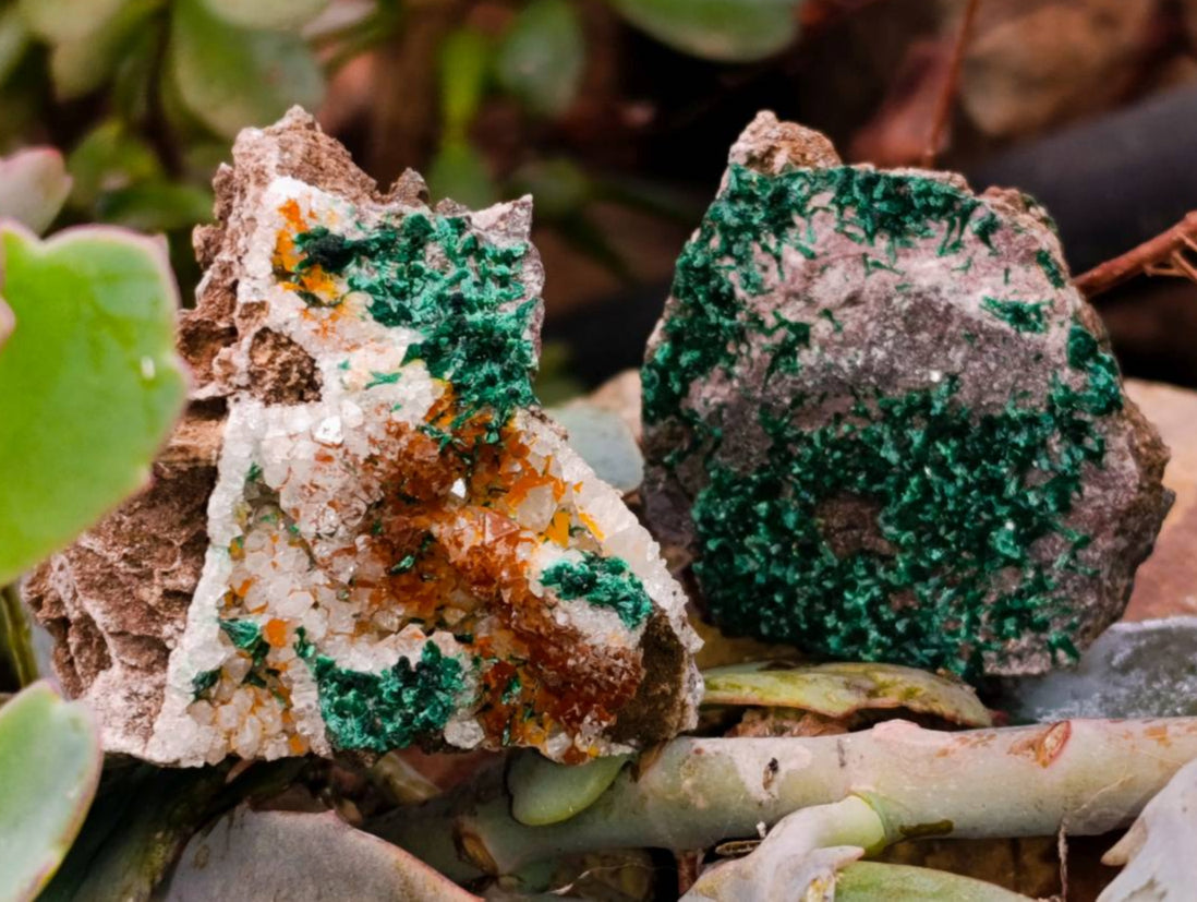 Natural Ball Malachite and Drusy Quartz On Dolomite Matrix Specimens x 6 From Mindingi Mine, Kambove, Congo - Toprock Gemstones and Minerals 