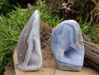 Polished Blue Lace Agate Standing Free Forms x 3 From Nsanje, Malawi