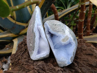 Polished Blue Lace Agate Standing Free Forms x 3 From Nsanje, Malawi