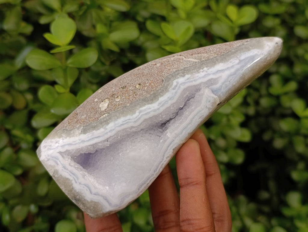 Polished Blue Lace Agate Standing Free Forms x 3 From Nsanje, Malawi - Toprock Gemstones and Minerals 