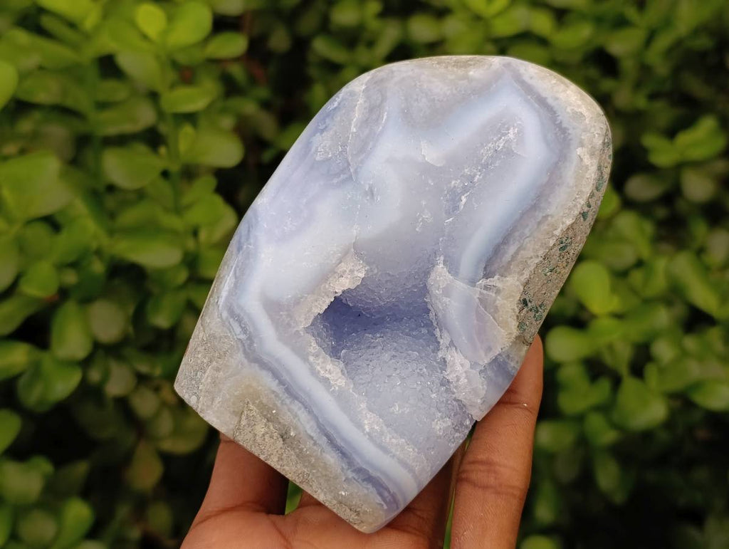 Polished Blue Lace Agate Standing Free Forms x 3 From Nsanje, Malawi - Toprock Gemstones and Minerals 