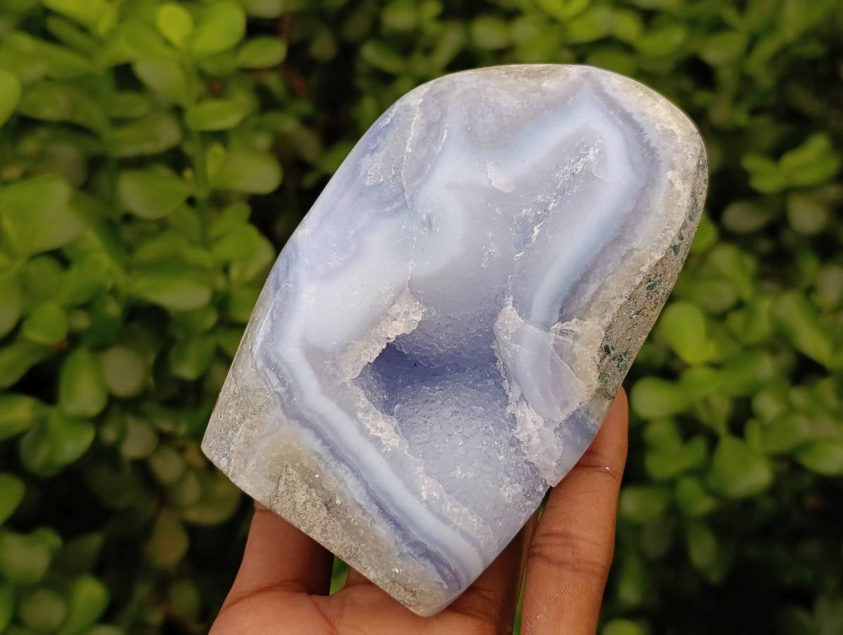 Polished Blue Lace Agate Standing Free Forms x 3 From Nsanje, Malawi - Toprock Gemstones and Minerals 