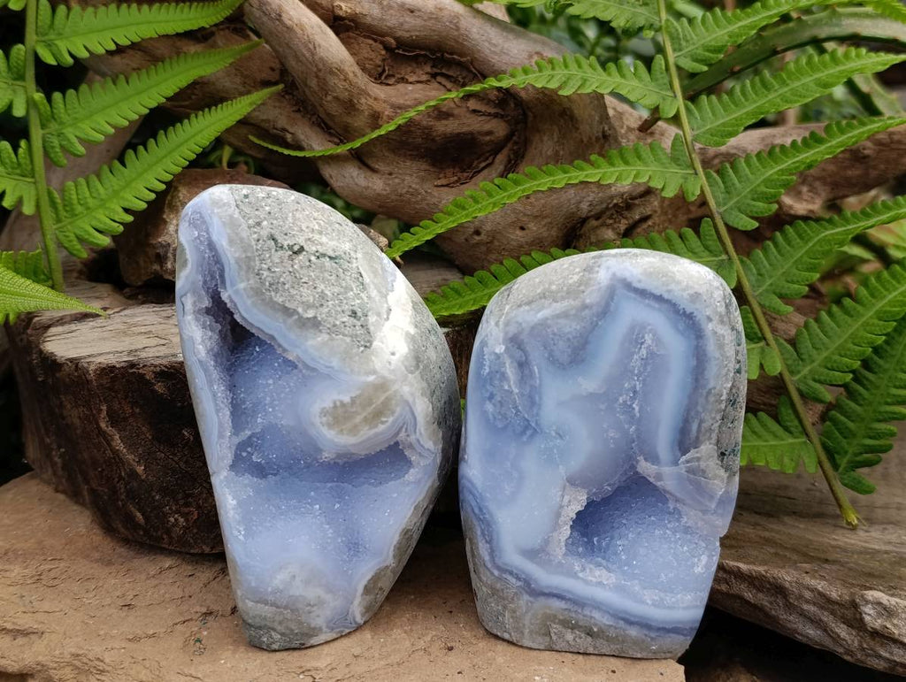 Polished Blue Lace Agate Standing Free Forms x 3 From Nsanje, Malawi - Toprock Gemstones and Minerals 