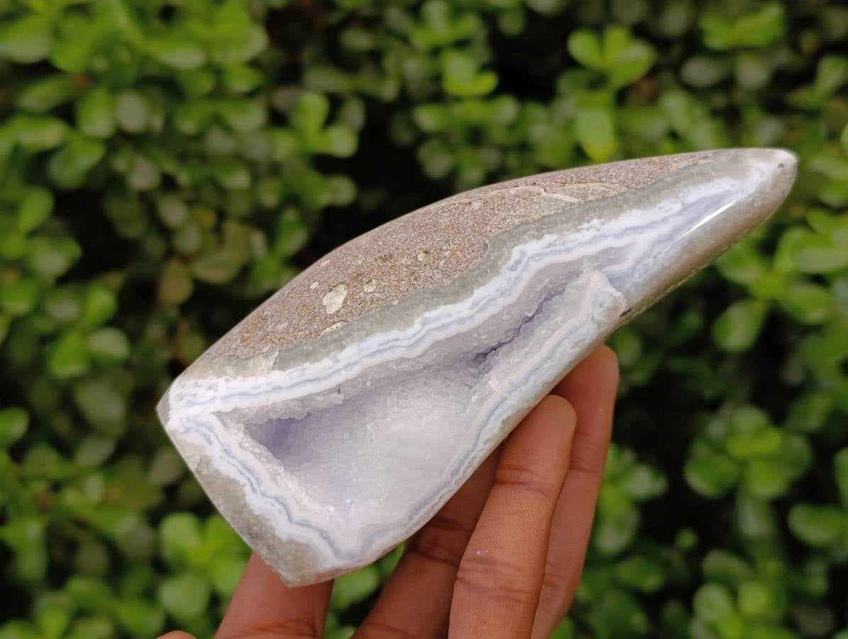 Polished Blue Lace Agate Standing Free Forms x 3 From Nsanje, Malawi - Toprock Gemstones and Minerals 