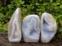 Polished Blue Lace Agate Standing Free Forms x 3 From Nsanje, Malawi