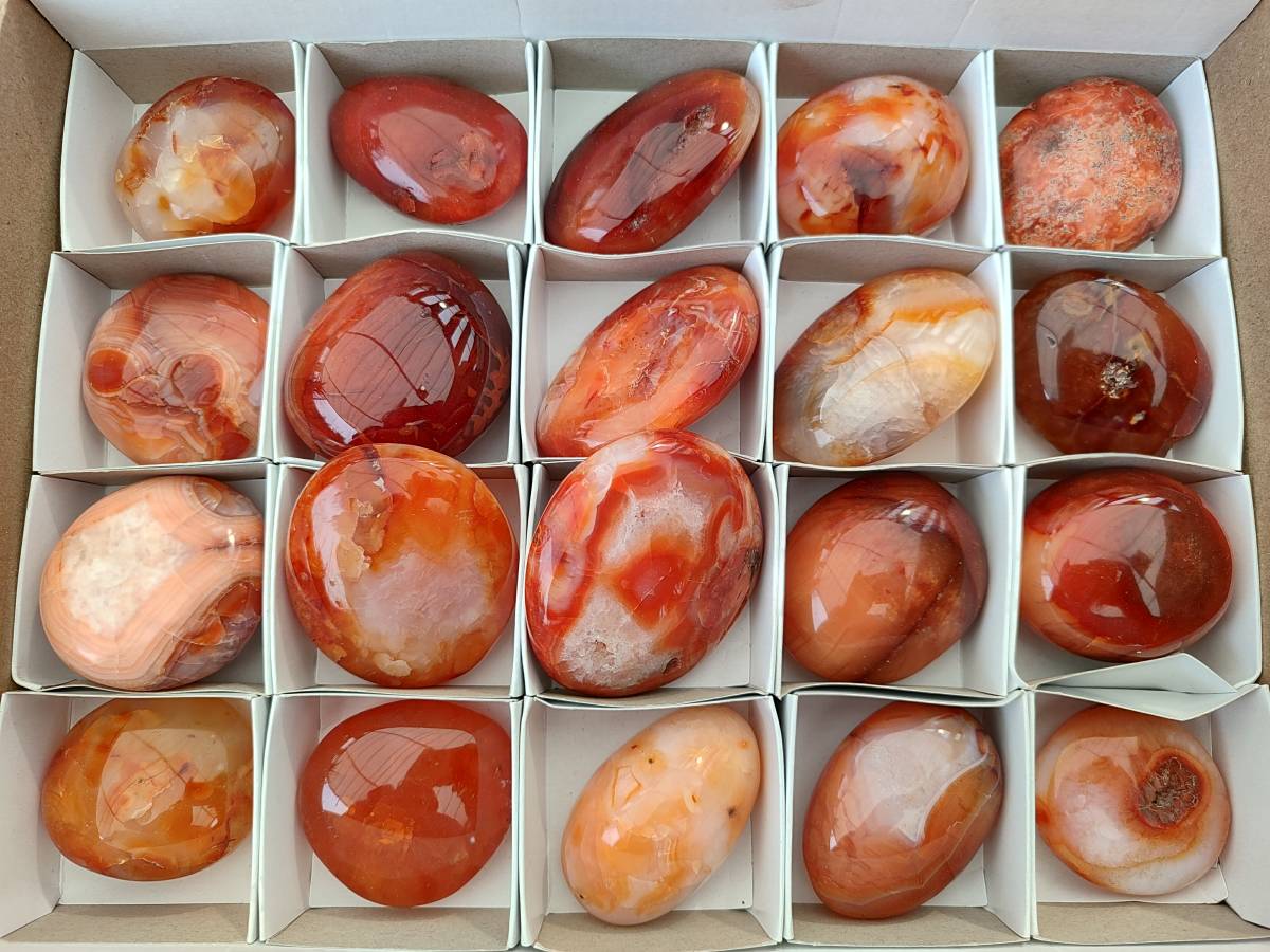 Polished Carnelian Agate Gemstone Galets x 20 From Madagascar - Toprock Gemstones and Minerals 