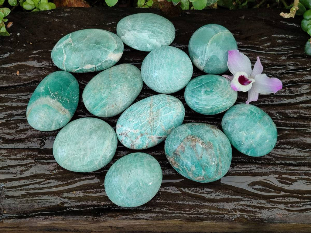 Polished Amazonite Palm Stones x 12 From Madagascar - Toprock Gemstones and Minerals 