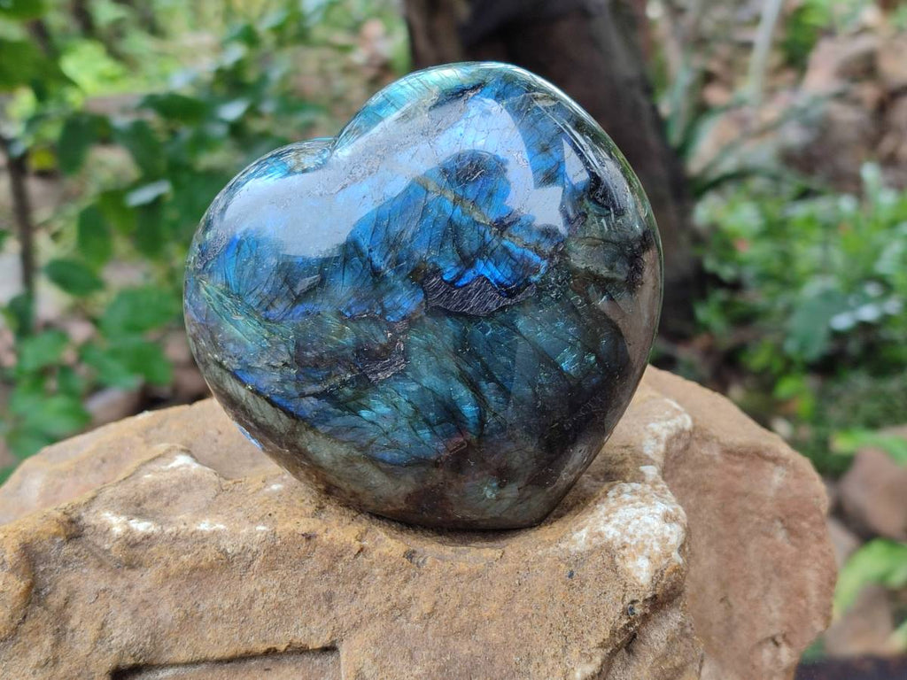 Polished Labradorite Hearts x 2 From Tulear, Madagascar - Toprock Gemstones and Minerals 