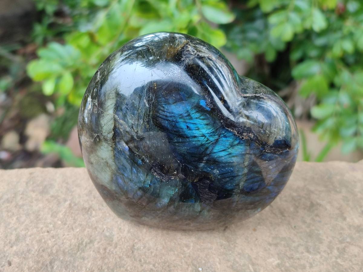 Polished Labradorite Hearts x 2 From Tulear, Madagascar - Toprock Gemstones and Minerals 