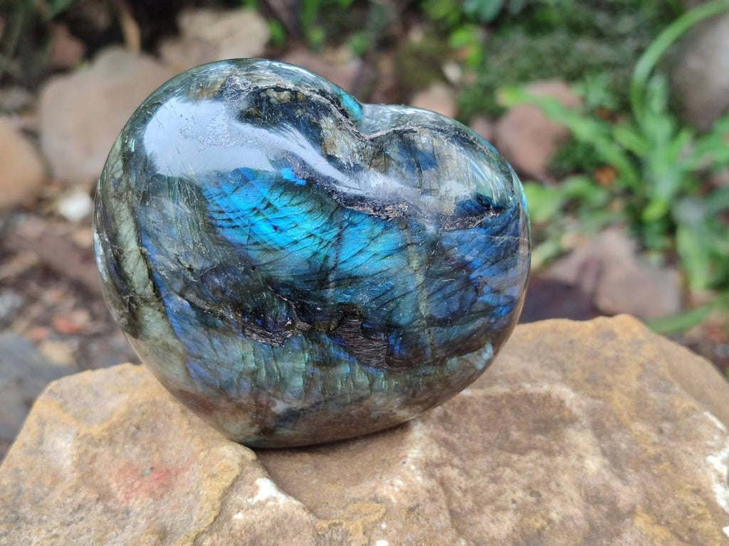 Polished Labradorite Hearts x 2 From Tulear, Madagascar - Toprock Gemstones and Minerals 