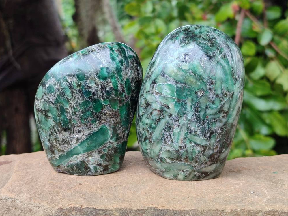 Polished Emerald Mica 'Mutokolite' Standing Free Forms x 3 From Mutoko, Zimbabwe - Toprock Gemstones and Minerals 