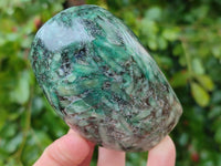 Polished Emerald Mica 'Mutokolite' Standing Free Forms x 3 From Mutoko, Zimbabwe