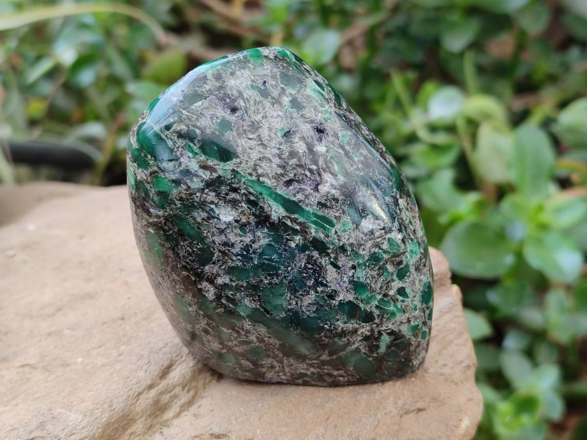 Polished Emerald Mica 'Mutokolite' Standing Free Forms x 3 From Mutoko, Zimbabwe - Toprock Gemstones and Minerals 