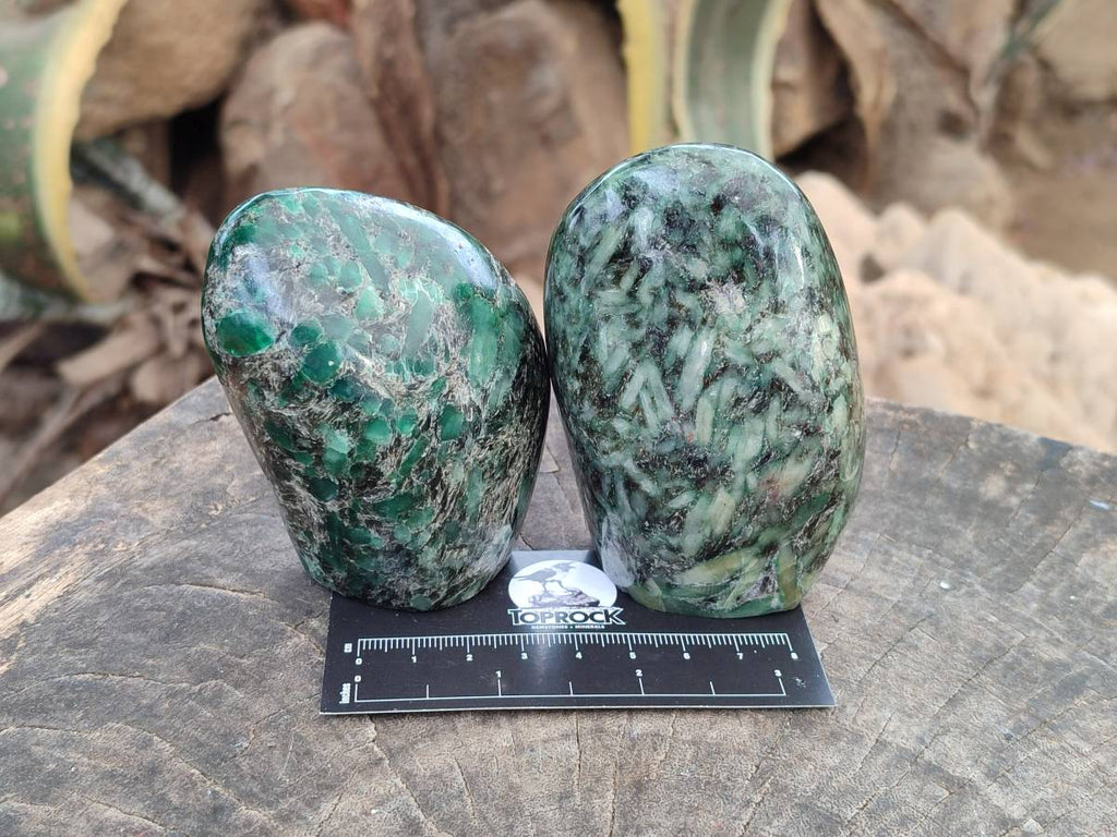 Polished Emerald Mica 'Mutokolite' Standing Free Forms x 3 From Mutoko, Zimbabwe - Toprock Gemstones and Minerals 