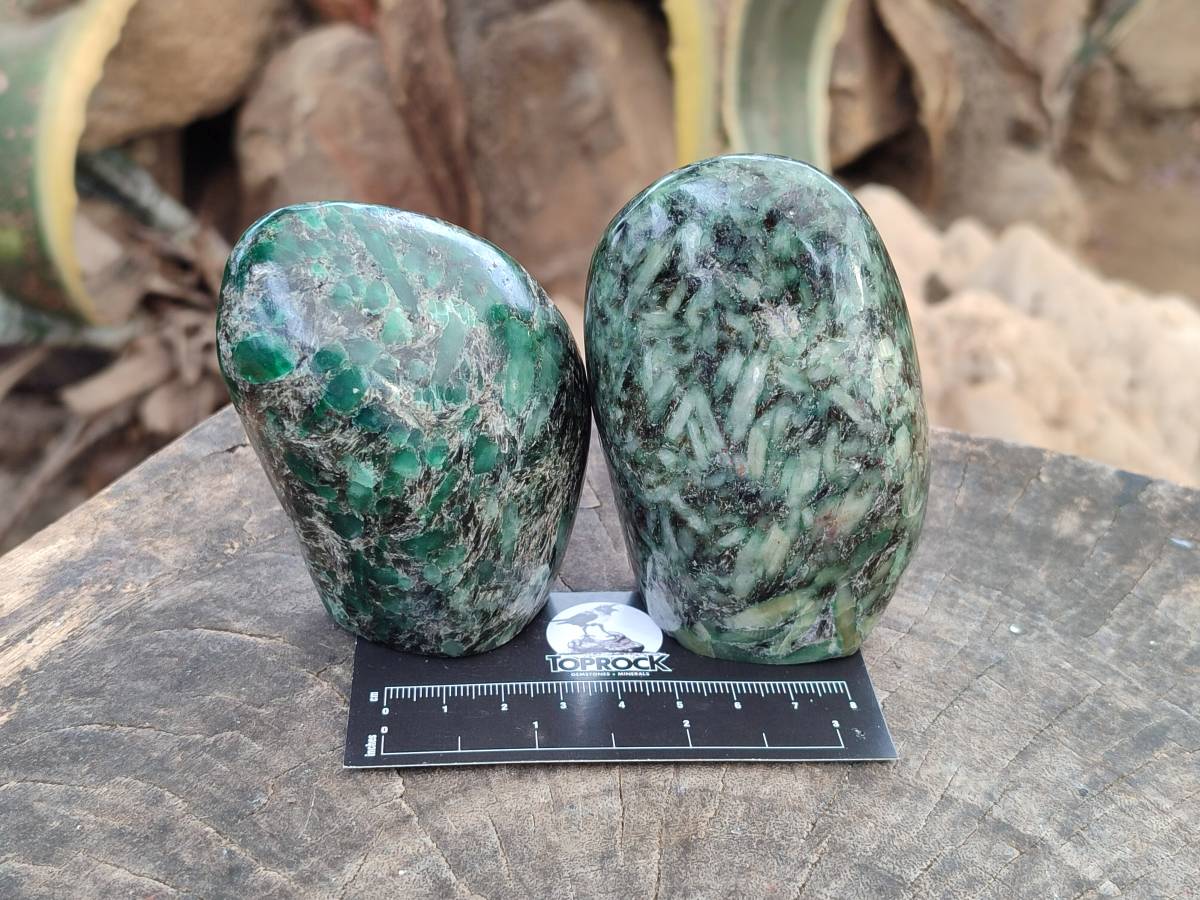 Polished Emerald Mica 'Mutokolite' Standing Free Forms x 3 From Mutoko, Zimbabwe - Toprock Gemstones and Minerals 