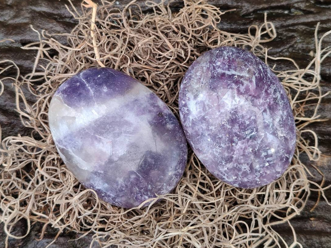Polished Lepidolite Palm Stones x 12 From Ambatondrazaka, Madagascar - Toprock Gemstones and Minerals 