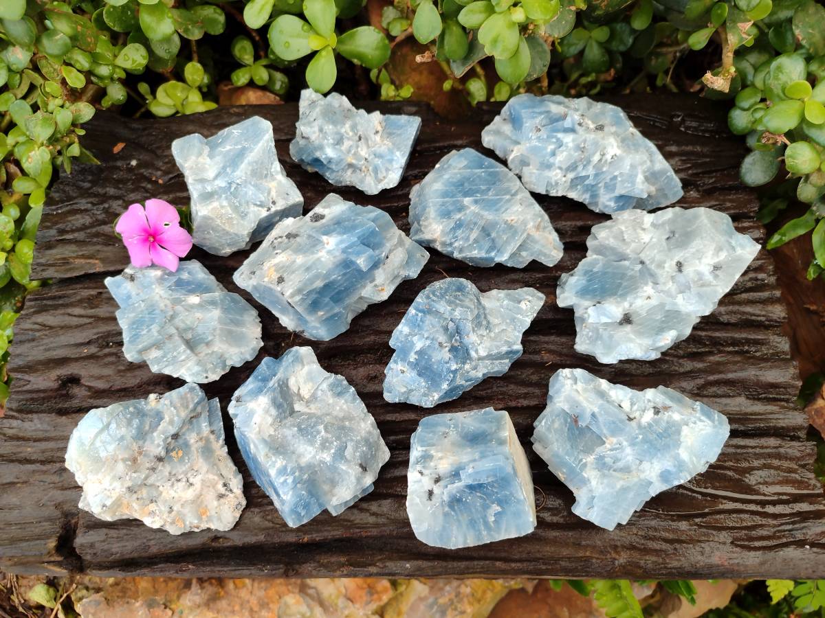 Natural Sky Blue Calcite Specimens x 12 From Namibia - Toprock Gemstones and Minerals 