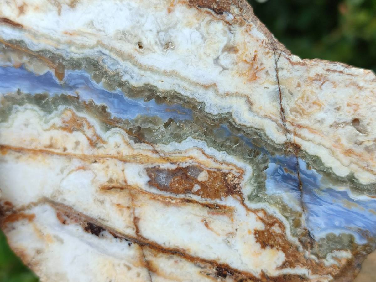 Polished On One Side Blue Lace Agate with Crazy Lace x 4 From Namibia - Toprock Gemstones and Minerals 