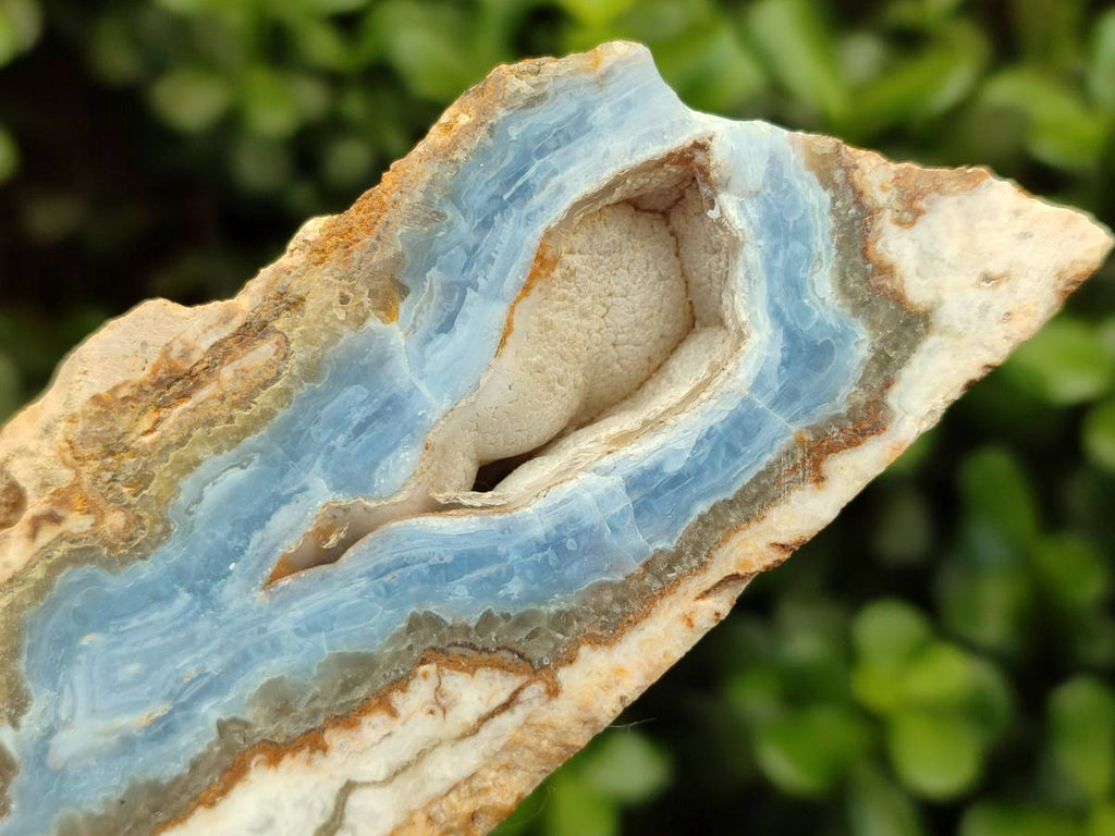 Polished On One Side Blue Lace Agate with Crazy Lace x 4 From Namibia - Toprock Gemstones and Minerals 