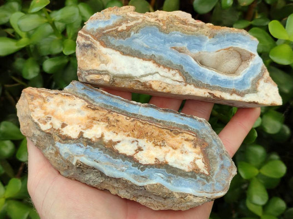 Polished On One Side Blue Lace Agate with Crazy Lace x 4 From Namibia