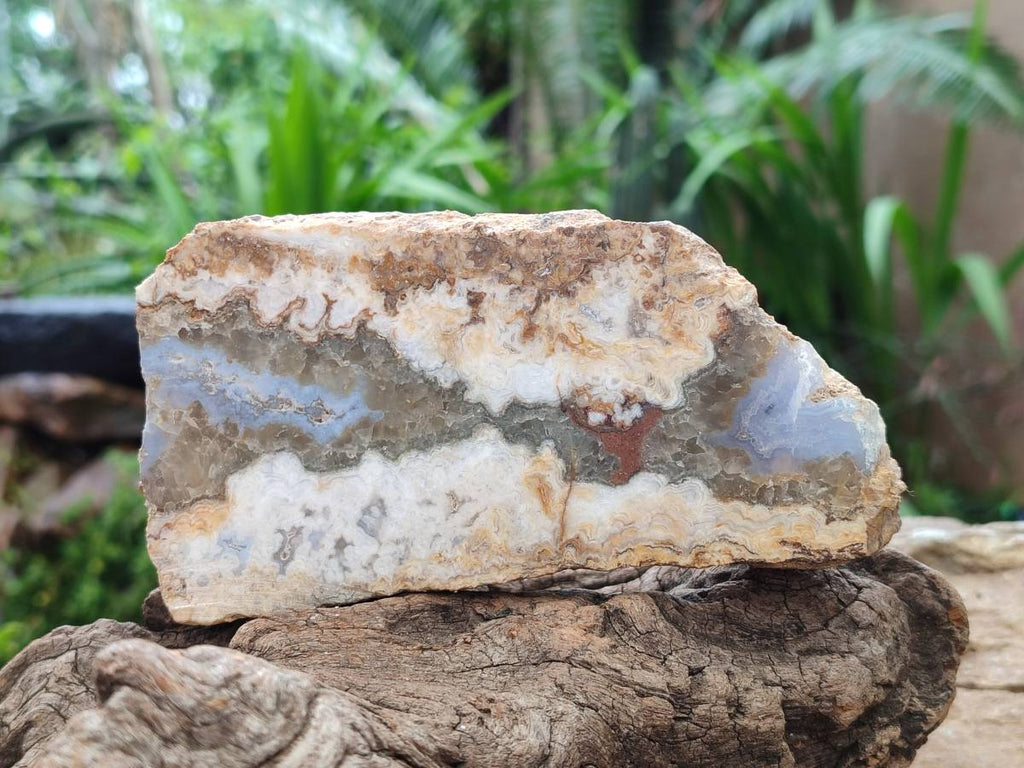 Polished On One Side Blue Lace Agate with Crazy Lace x 4 From Namibia - Toprock Gemstones and Minerals 