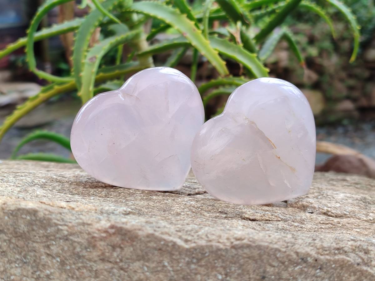 Polished Rose Quartz Hearts x 12 From Madagascar - Toprock Gemstones and Minerals 