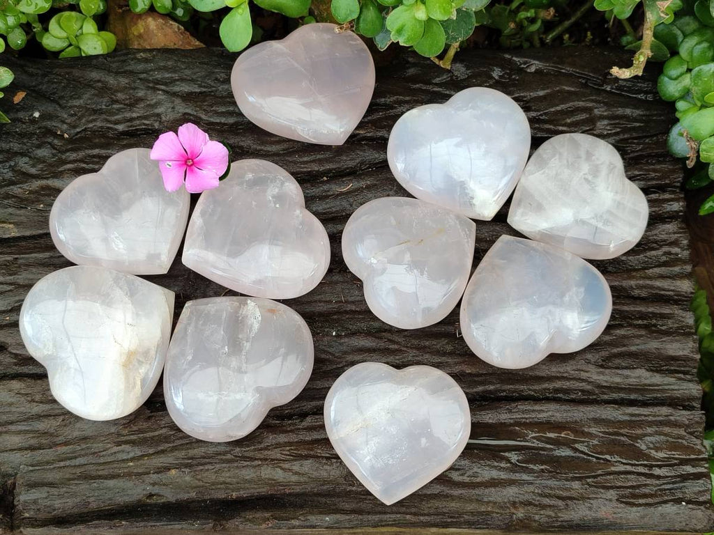 Polished Rose Quartz Hearts x 12 From Madagascar - Toprock Gemstones and Minerals 