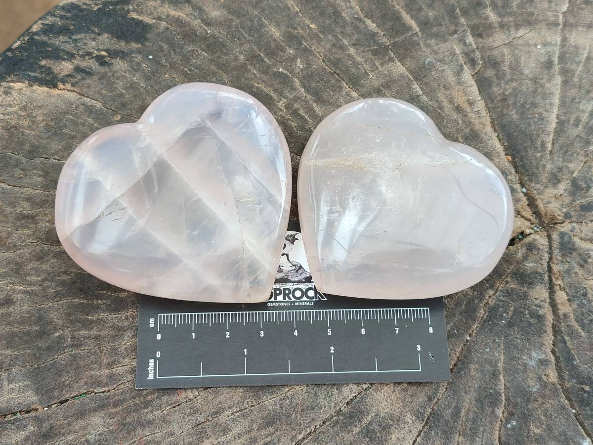 Polished Rose Quartz Hearts x 12 From Madagascar - Toprock Gemstones and Minerals 