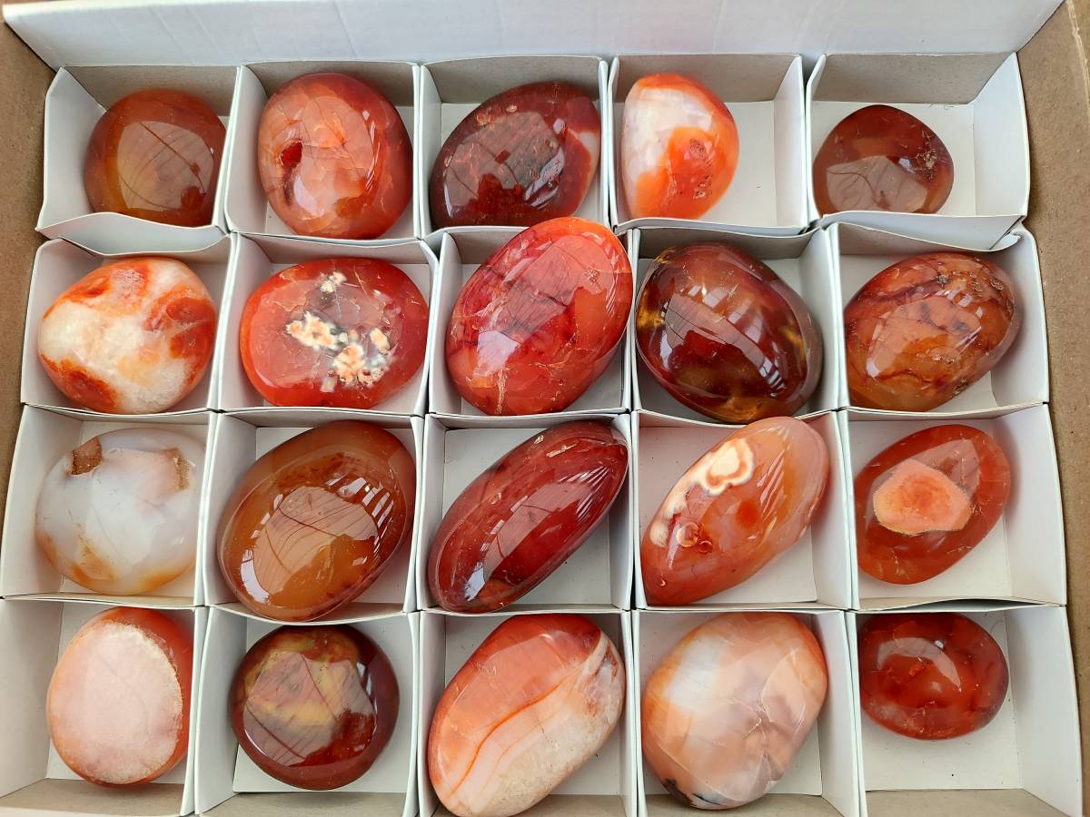 Polished Carnelian Agate Gemstone Galets x 20 From Madagascar - Toprock Gemstones and Minerals 