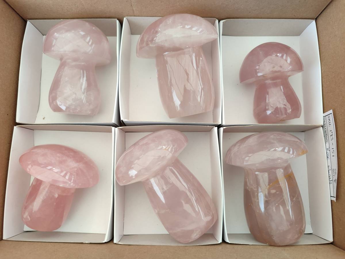 Polished Rose Quartz Mushrooms x 6 From Madagascar - Toprock Gemstones and Minerals 