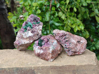 Natural Salrose Cobaltion Dolomite with Malachite Specimens x 6 From Kakanda, Congo