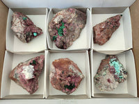 Natural Salrose Cobaltion Dolomite with Malachite Specimens x 6 From Kakanda, Congo