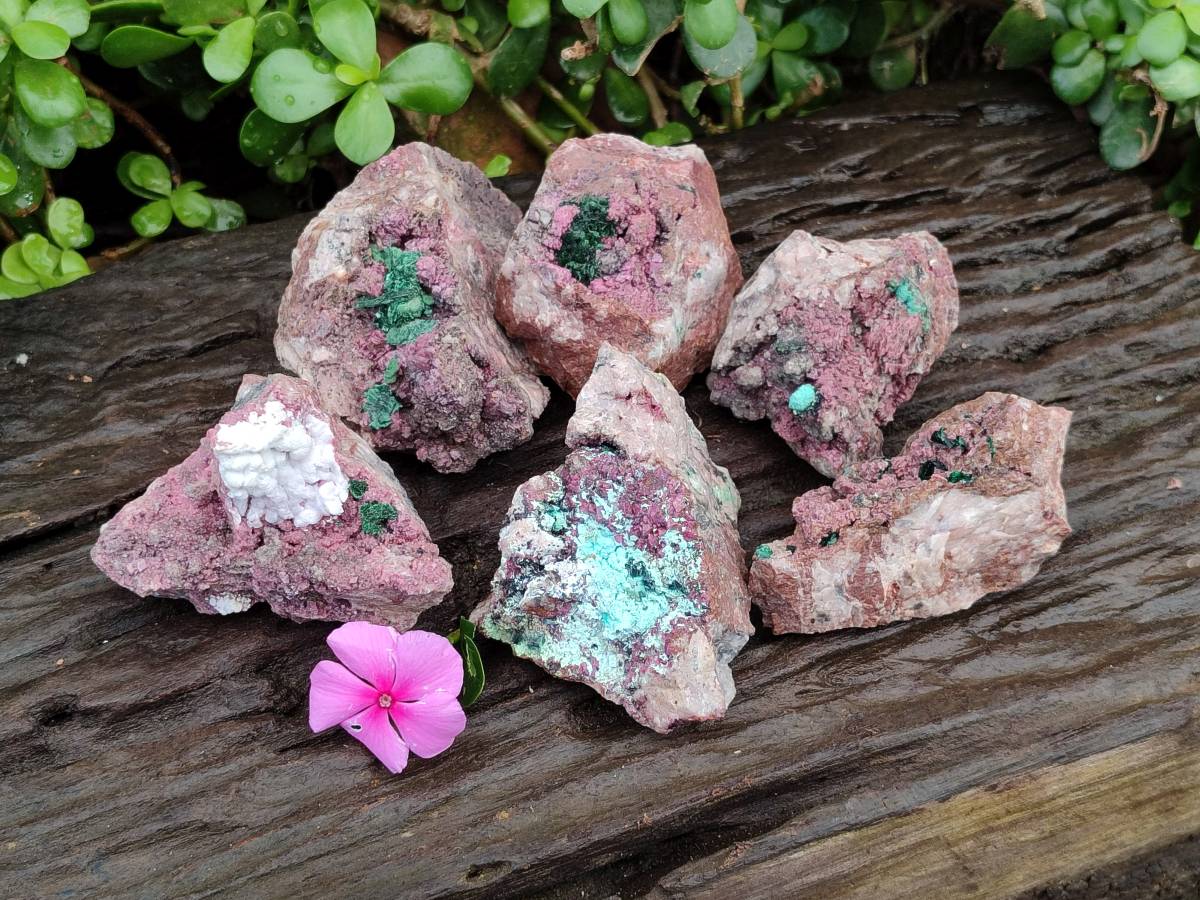 Natural Salrose Cobaltion Dolomite with Malachite Specimens x 6 From Kakanda, Congo - Toprock Gemstones and Minerals 