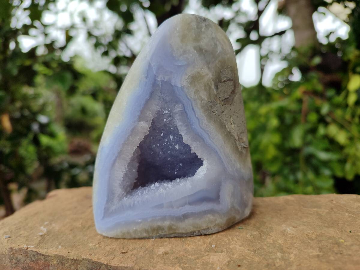 Polished Blue Lace Agate Standing Free Forms x 3 From Nsanje, Malawi - Toprock Gemstones and Minerals 