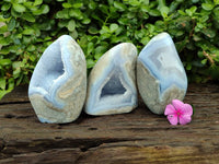 Polished Blue Lace Agate Standing Free Forms x 3 From Nsanje, Malawi