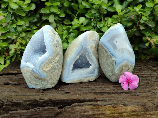 Polished Blue Lace Agate Standing Free Forms x 3 From Nsanje, Malawi