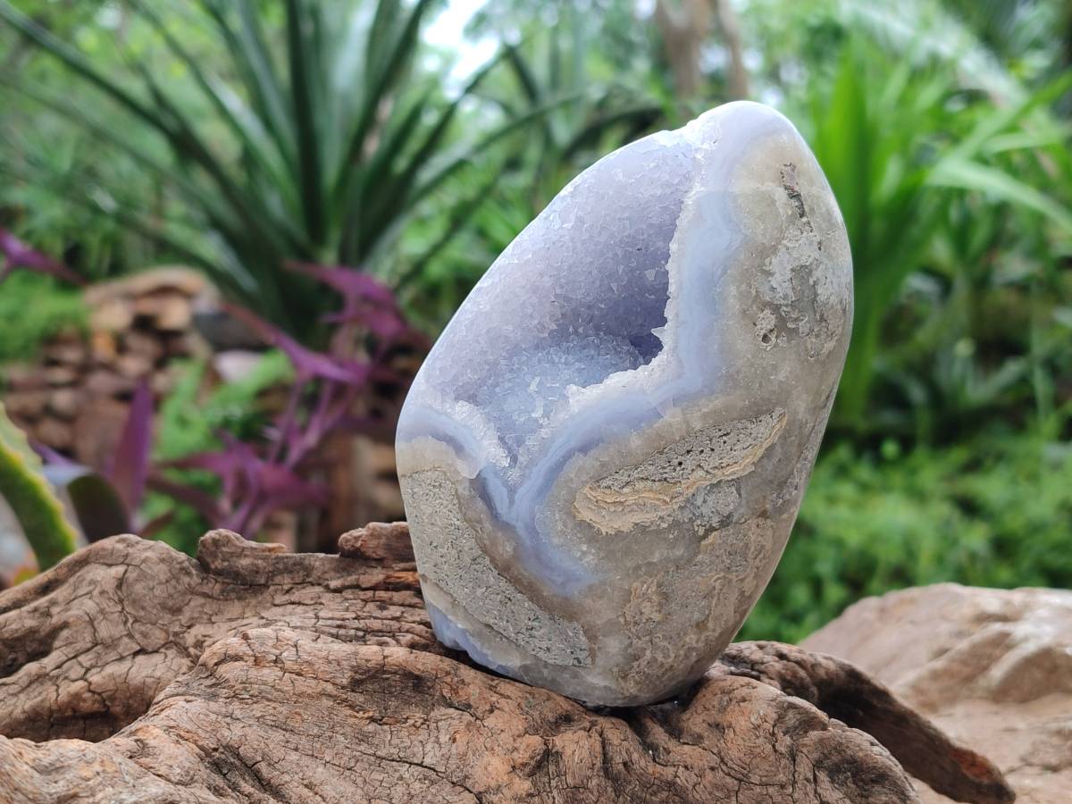 Polished Blue Lace Agate Standing Free Forms x 3 From Nsanje, Malawi - Toprock Gemstones and Minerals 