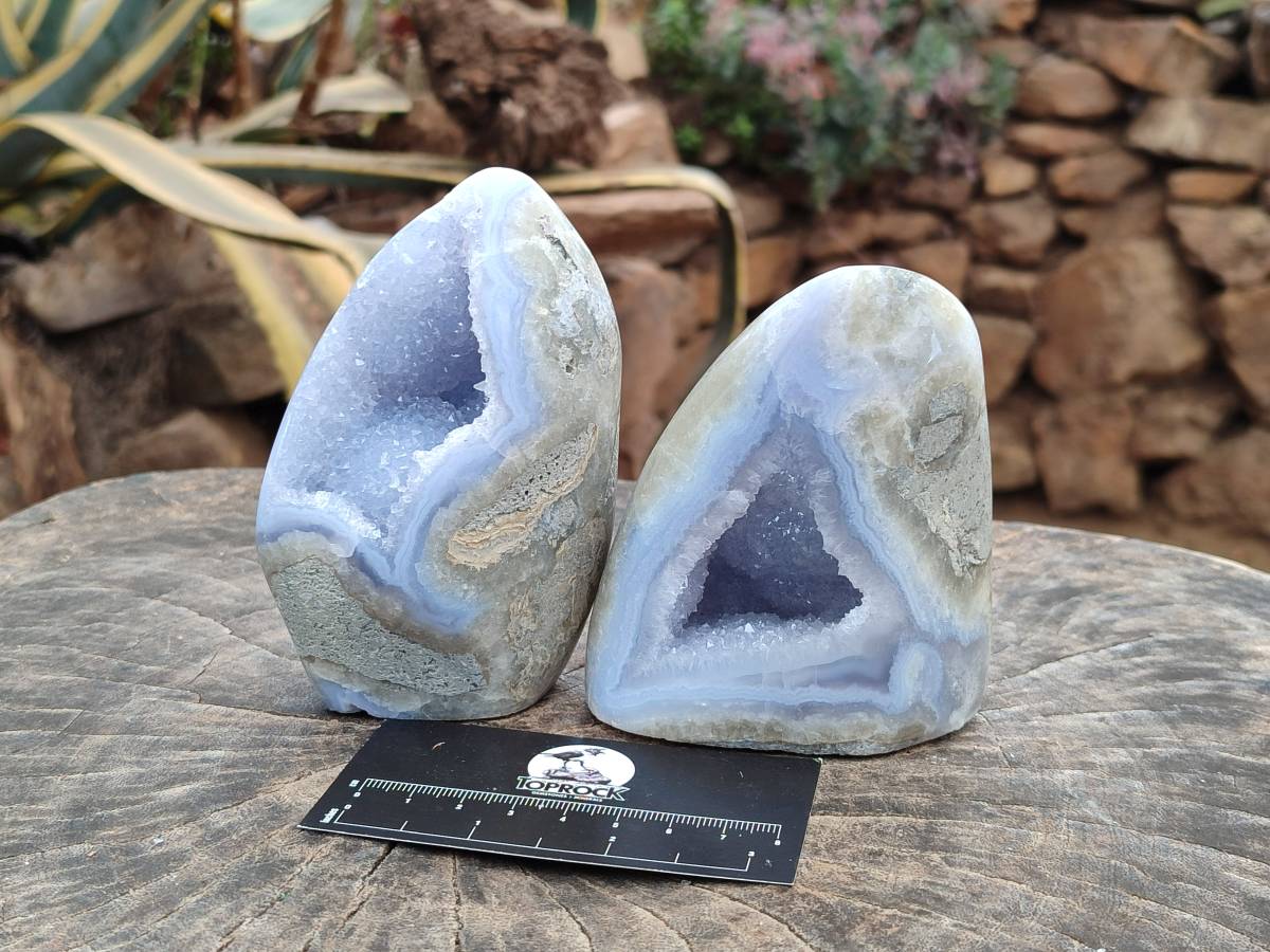 Polished Blue Lace Agate Standing Free Forms x 3 From Nsanje, Malawi - Toprock Gemstones and Minerals 
