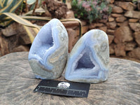 Polished Blue Lace Agate Standing Free Forms x 3 From Nsanje, Malawi