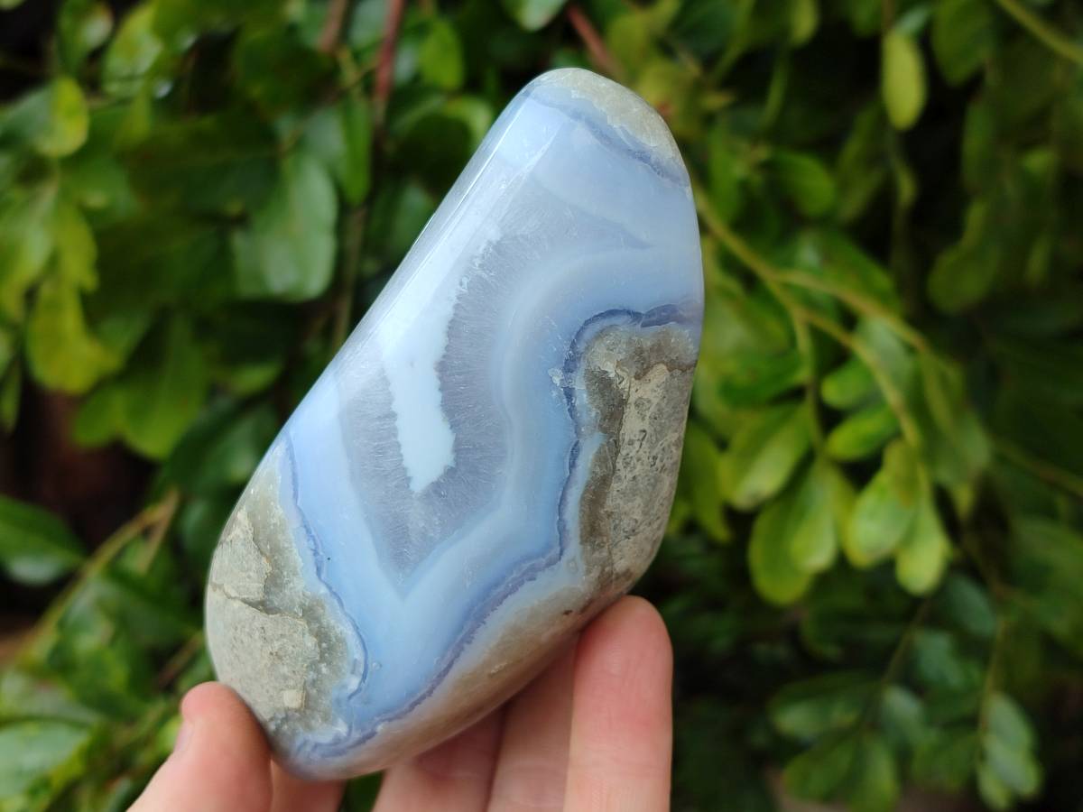 Polished Blue Lace Agate Standing Free Forms x 3 From Nsanje, Malawi - Toprock Gemstones and Minerals 