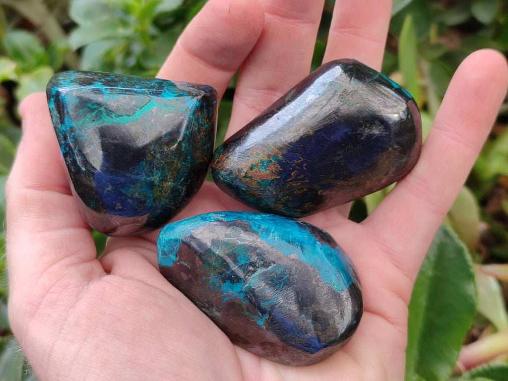 Polished Shattuckite Malachite and Bornite Free Forms x 6 From Kaokoveld, Namibia - Toprock Gemstones and Minerals 